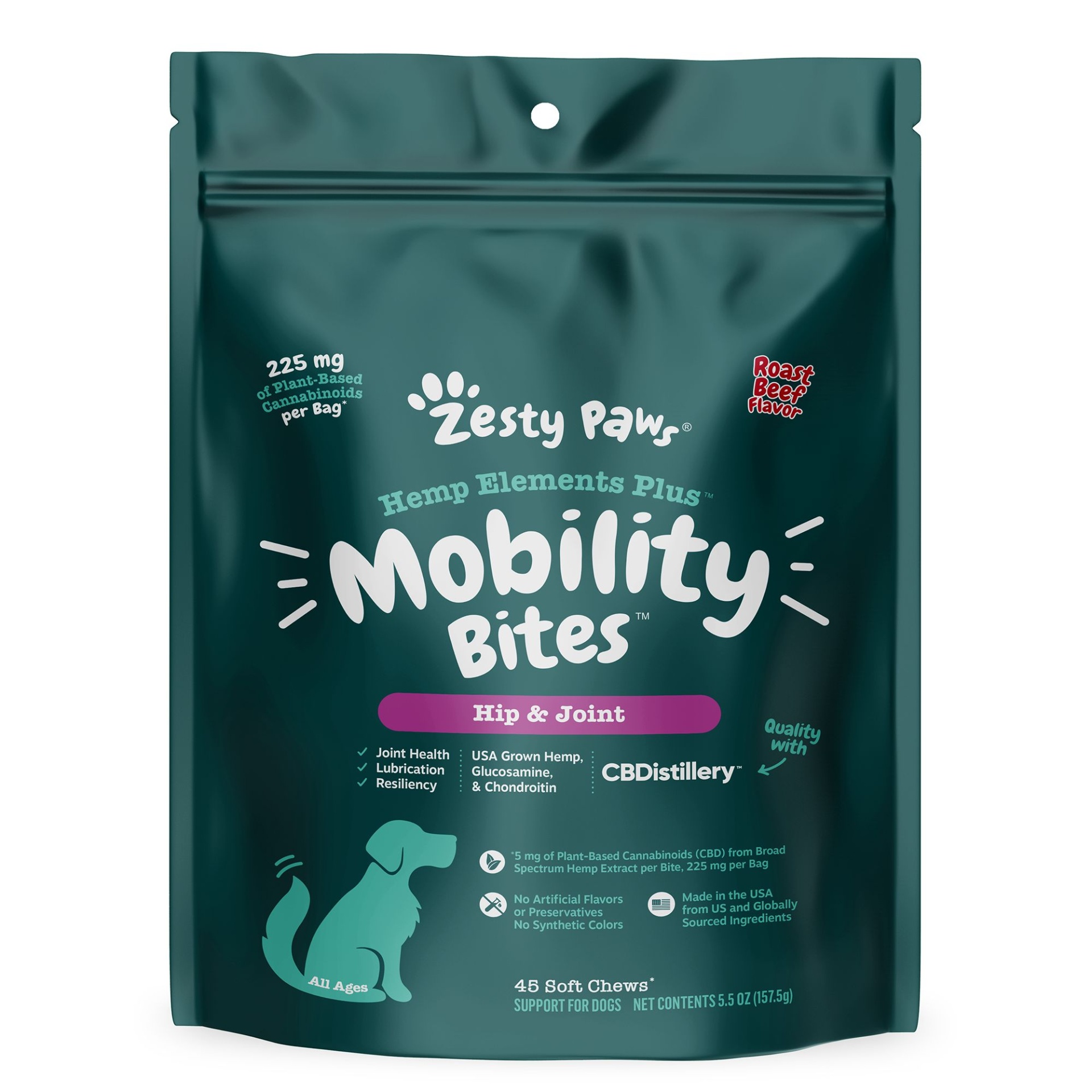 slide 1 of 1, Zesty Paws Hemp Elements Plus Mobility Bites, 45 ct