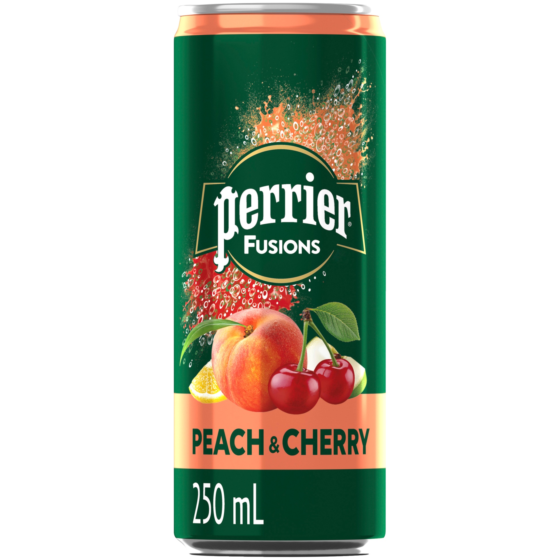 slide 1 of 2, Perrier Fusions, Peach and Cherry Flavor, 8.45 fl oz