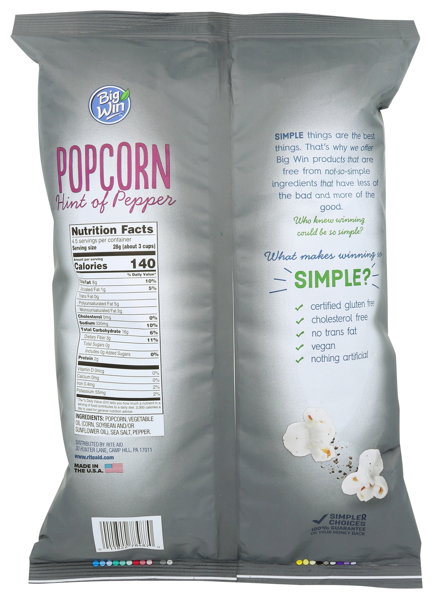 slide 2 of 4, Big Win Free From Popcorn, Sea Salt & Pepper, 4.5 oz