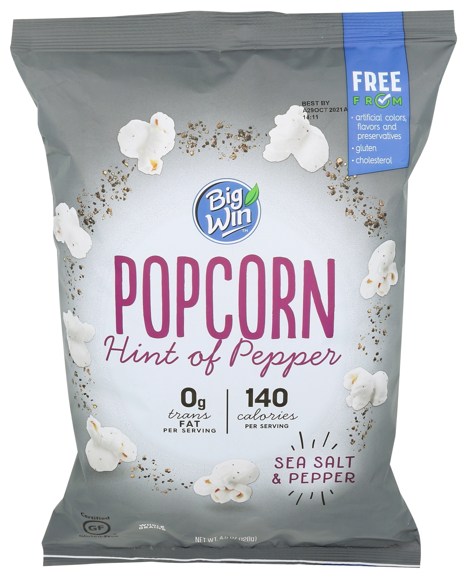 slide 1 of 4, Big Win Free From Popcorn, Sea Salt & Pepper, 4.5 oz