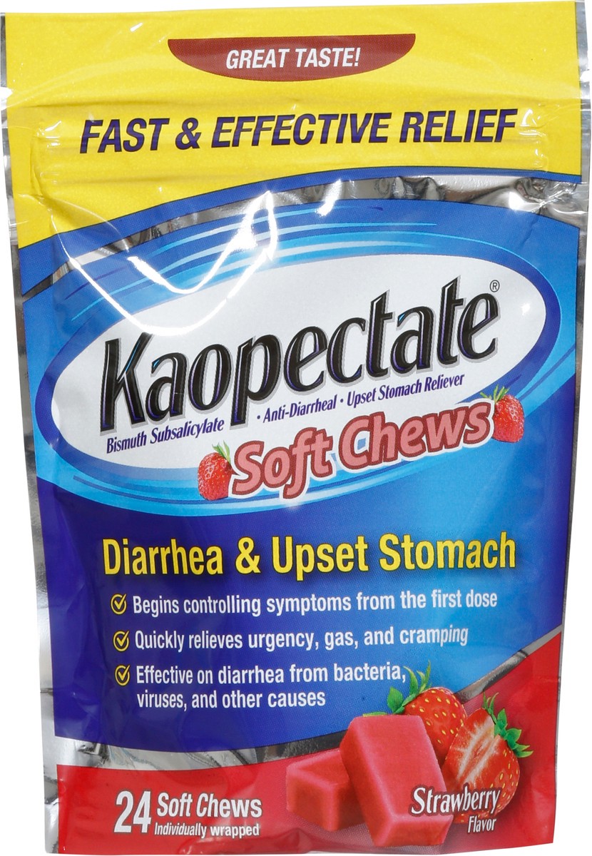 slide 15 of 15, Kaopectate Strawberry Flavor Diarrhea & Upset Stomach 24 Soft Chews, 24 ct