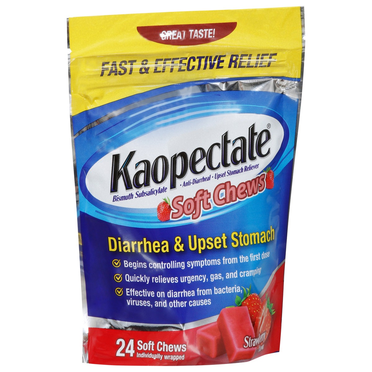 slide 10 of 15, Kaopectate Strawberry Flavor Diarrhea & Upset Stomach 24 Soft Chews, 24 ct