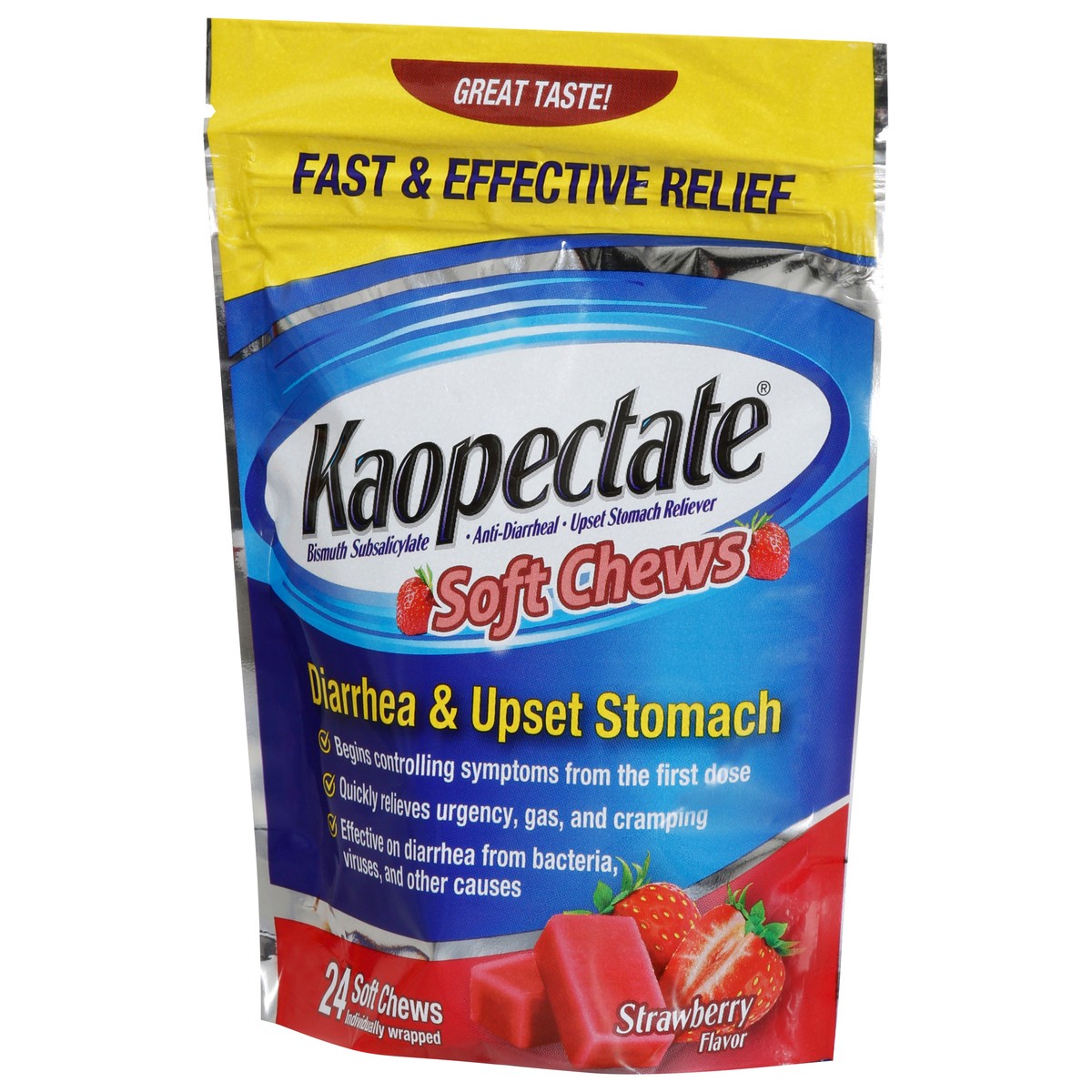 slide 9 of 15, Kaopectate Strawberry Flavor Diarrhea & Upset Stomach 24 Soft Chews, 24 ct