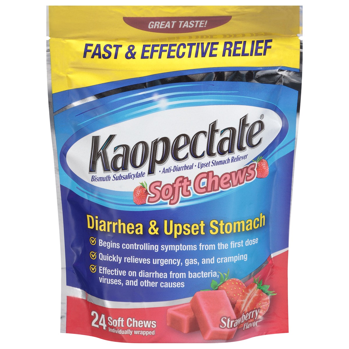 slide 1 of 15, Kaopectate Strawberry Flavor Diarrhea & Upset Stomach 24 Soft Chews, 24 ct