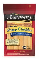 Sargento Sharp Natural Cheddar Cheese Snack Sticks, 12-Count