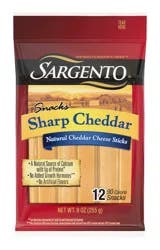 Sargento Sharp Natural Cheddar Cheese Snack Sticks, 9oz., 12-Count