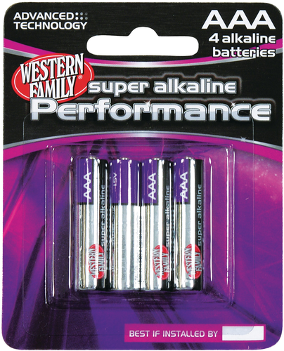 slide 1 of 1, Western Family Alk Battery Aaa, 4 ct