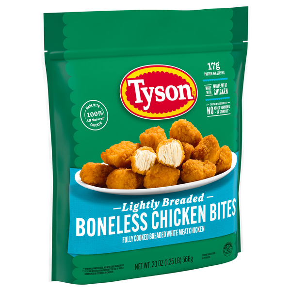 slide 1 of 1, Tyson Frozen Lightly Breaded Boneless Chicken Bites, 20 oz, 20 oz