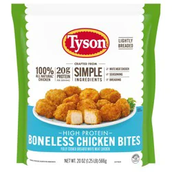 Tyson Simple Ingredient Boneless Chicken Bites Cooked Frozen Appetizers, 20 oz