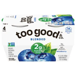 Too Good & Co. Blueberry Low Fat Greek Yogurt Cultured Product, 5.3 OZ Cups