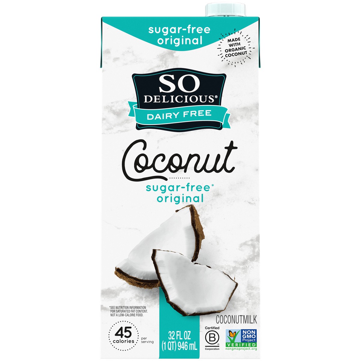 slide 6 of 9, So Delicious Dairy Free Shelf-Stable Coconut Milk, Sugar-Free, Vegan, Non-GMO Project Verified, 1 Quart, 32 fl oz