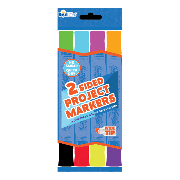 slide 1 of 2, Royal Brites Dual Tip Markers, Chisel Point, Black Barrels, Assorted Ink Colors, Pack Of 4 Markers, 4 ct