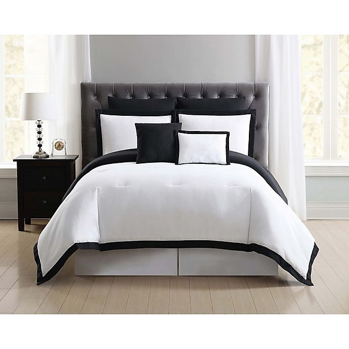 slide 1 of 4, Truly Soft Everyday Hotel Full/Queen Comforter Set - Black/White, 7 ct