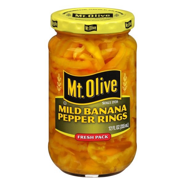 slide 1 of 9, Mt. Olive Mild Banana Pepper Rings 12 fl oz Jar, 12 oz