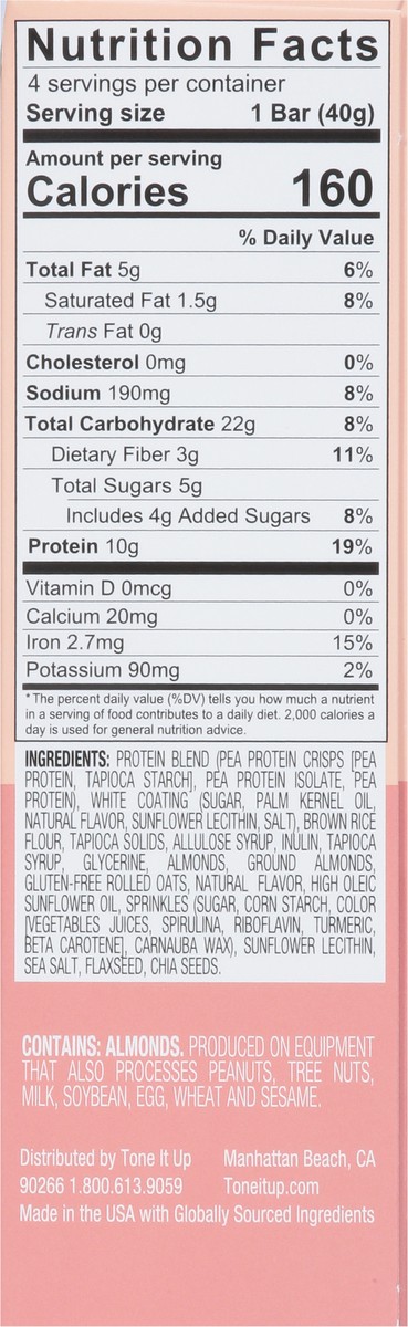 slide 5 of 9, Tone It Up Plant-Based Birthday Cake Protein Bar 4 - 1.41 oz Bars, 4 ct