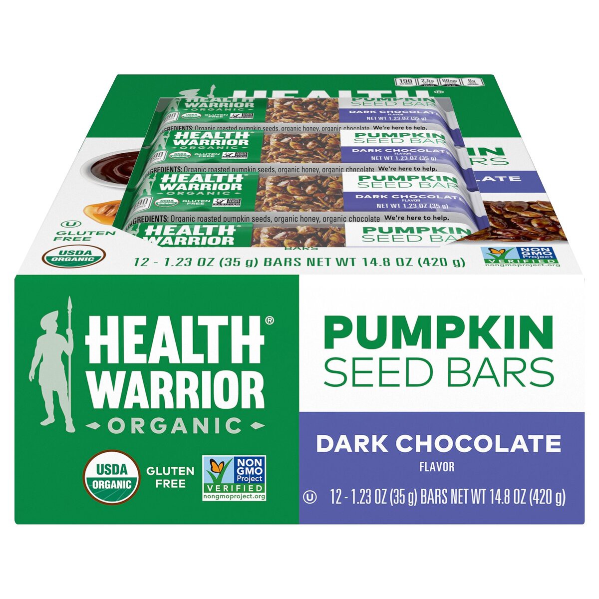 slide 1 of 11, Health Warrior Organic Pumpkin Seed Bars Dark Chocolate Flavor 1.23 Oz 12 Count, 14.8 oz