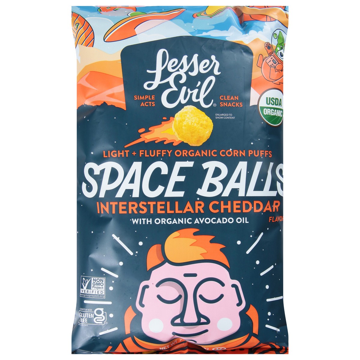 slide 1 of 13, LesserEvil Organic Light + Fluffy Interstellar Cheddar Space Balls 7 oz, 7 oz