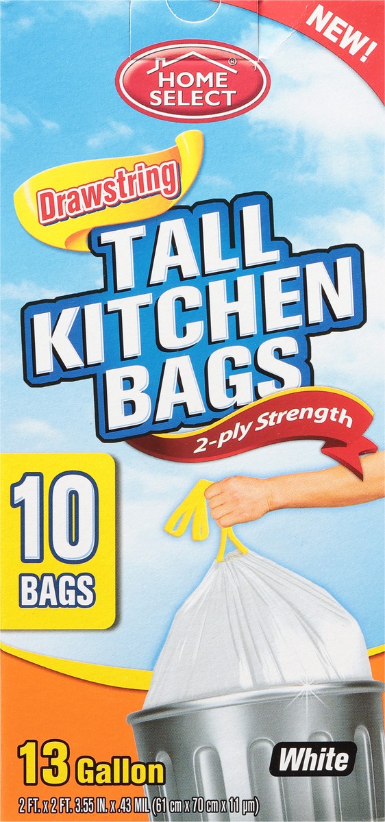 slide 8 of 9, Home Select White 13 Gallon 2-Ply Strength Drawstring Tall Kitchen Bags 10 ea, 10 ct