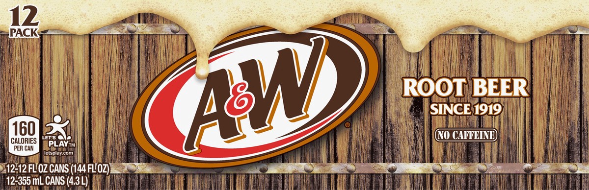 slide 7 of 7, A&W 12 Pack No Caffeine Soda 12-12 fl oz Cans, 12 ct; 12 fl oz