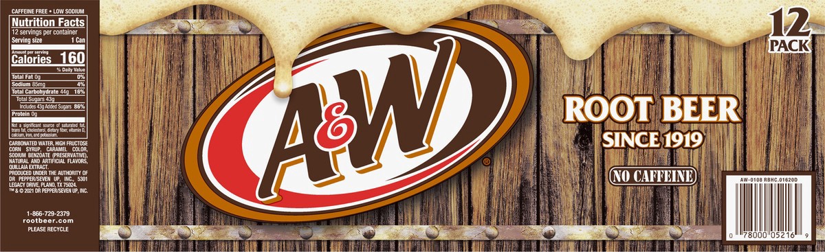 slide 6 of 7, A&W 12 Pack No Caffeine Soda 12-12 fl oz Cans, 12 ct; 12 fl oz