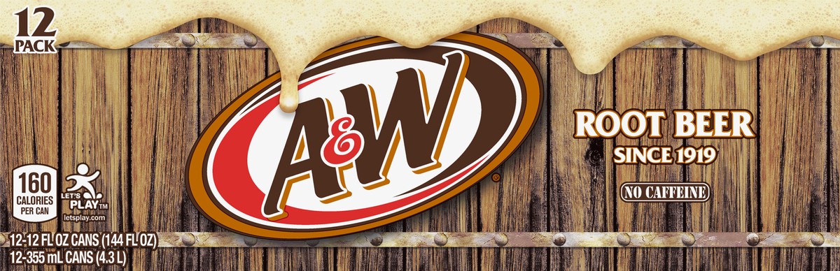 slide 1 of 7, A&W Root Beer Soda, 12 fl oz cans, 12 pack, 12 ct; 12 fl oz