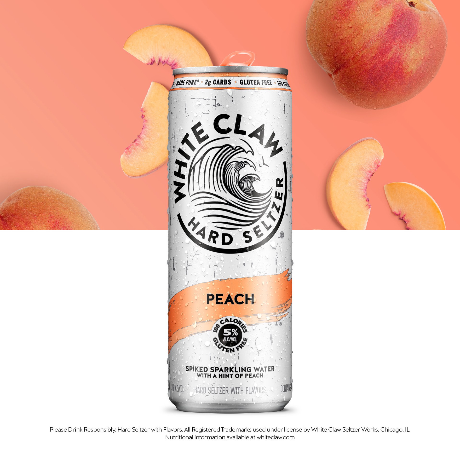 slide 10 of 10, White Claw Hard Seltzer Peach, 12 Pack, 12 fl oz Cans, 5% ABV, 12 ct; 12 oz