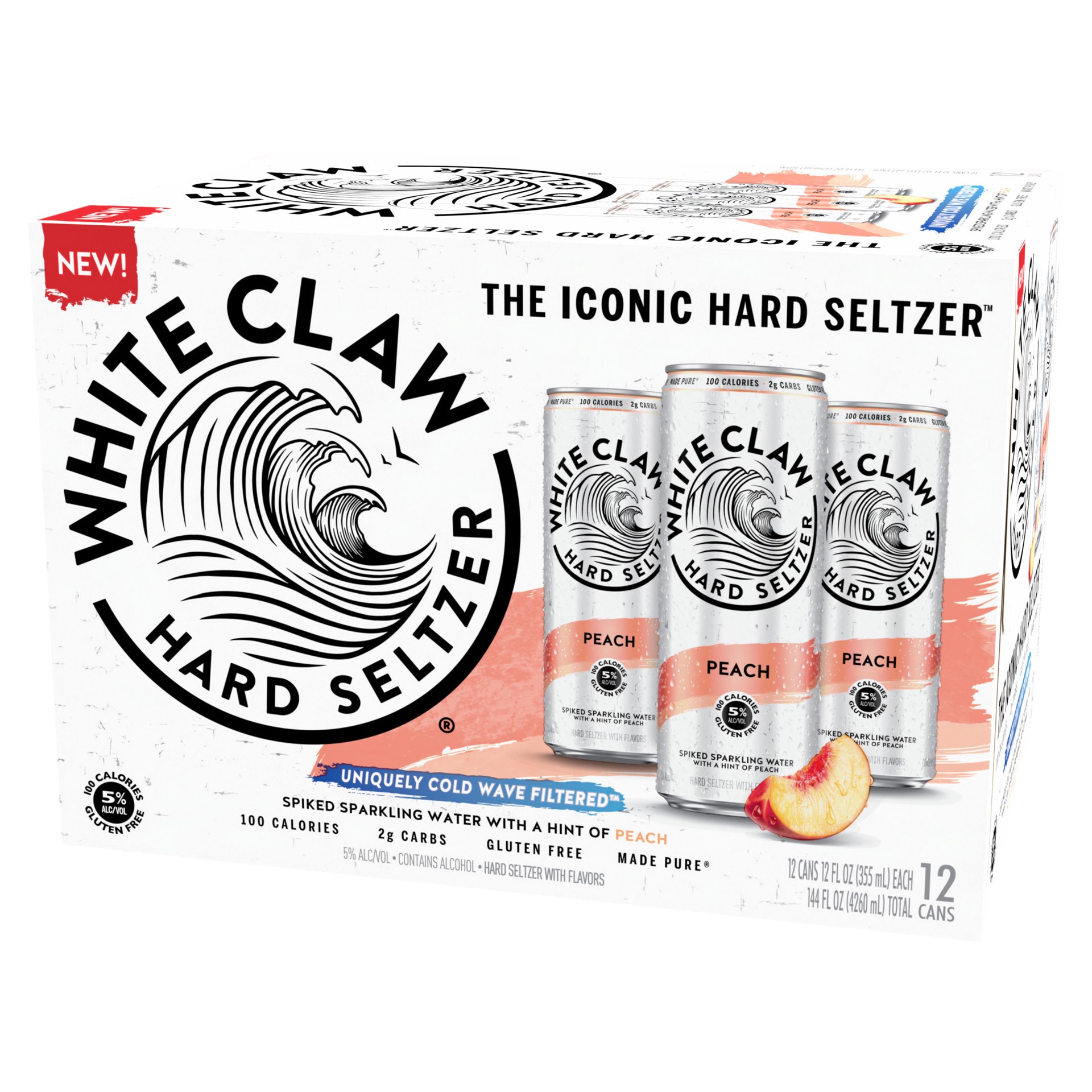 slide 2 of 10, White Claw Hard Seltzer Peach, 12 Pack, 12 fl oz Cans, 5% ABV, 12 ct; 12 oz
