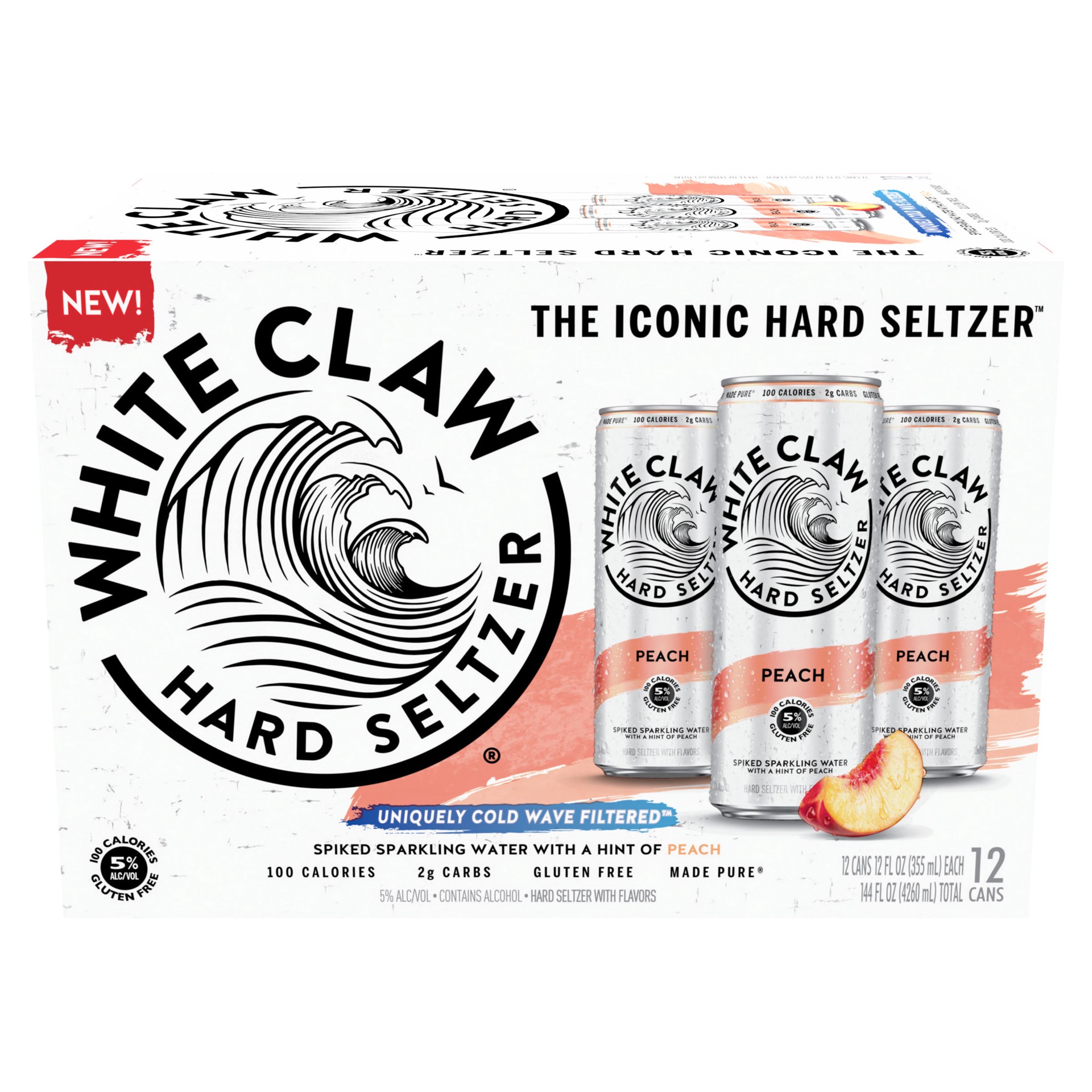 slide 7 of 10, White Claw Hard Seltzer Peach, 12 Pack, 12 fl oz Cans, 5% ABV, 12 ct; 12 oz