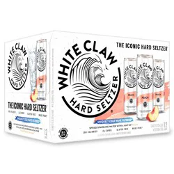 White Claw Hard Seltzer Peach, 12 Pack, 12 fl oz Cans, 5% ABV