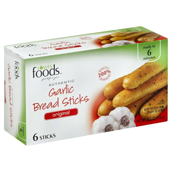 slide 1 of 1, Lowes Foods Authentic Breadsticks Original Garlic, 6 ct; 10.5 oz