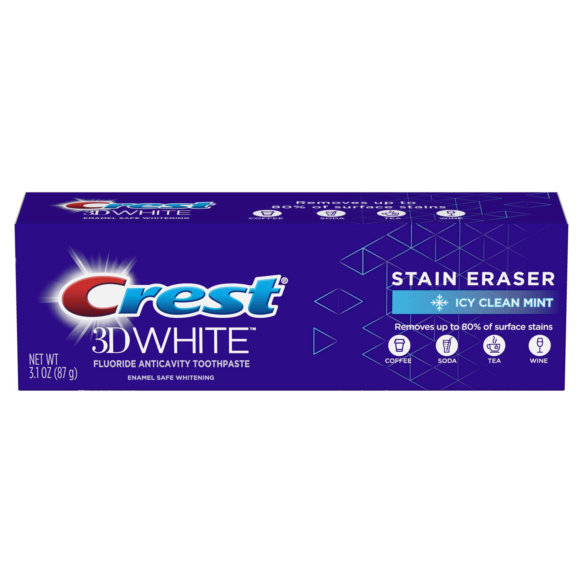 slide 1 of 3, Crest 3D White Stain Eraser, Whitening Toothpaste, Icy Clean Mint, 3.5 oz