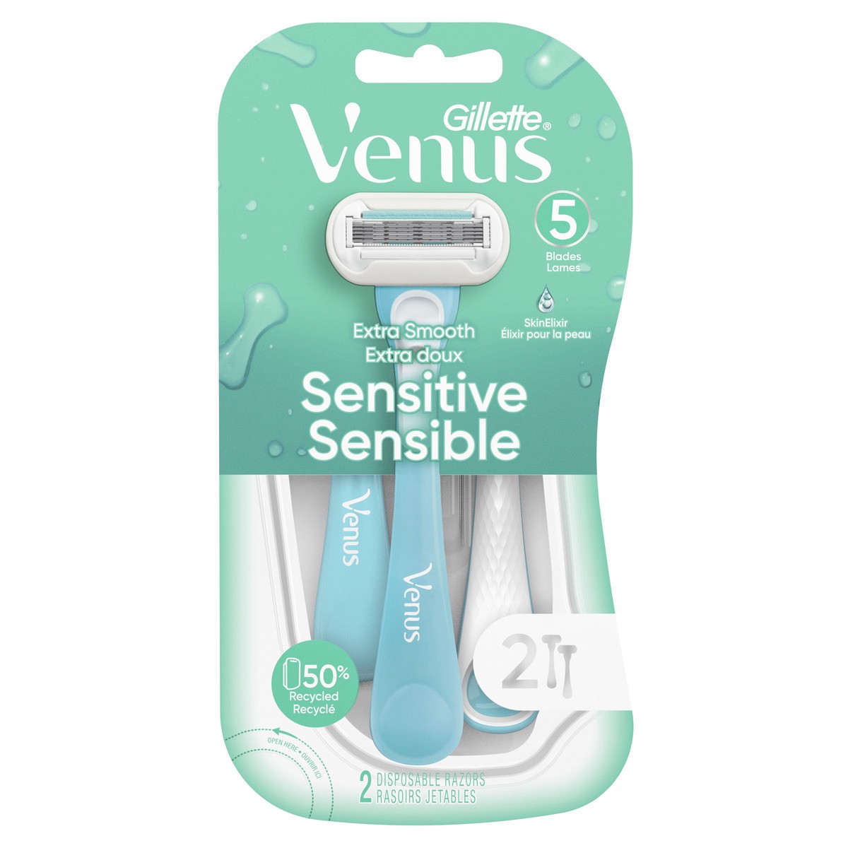 slide 1 of 3, Gillette Venus Extra Smooth Sensitive Women's Disposable Razors\, 2 Count, 2 ct