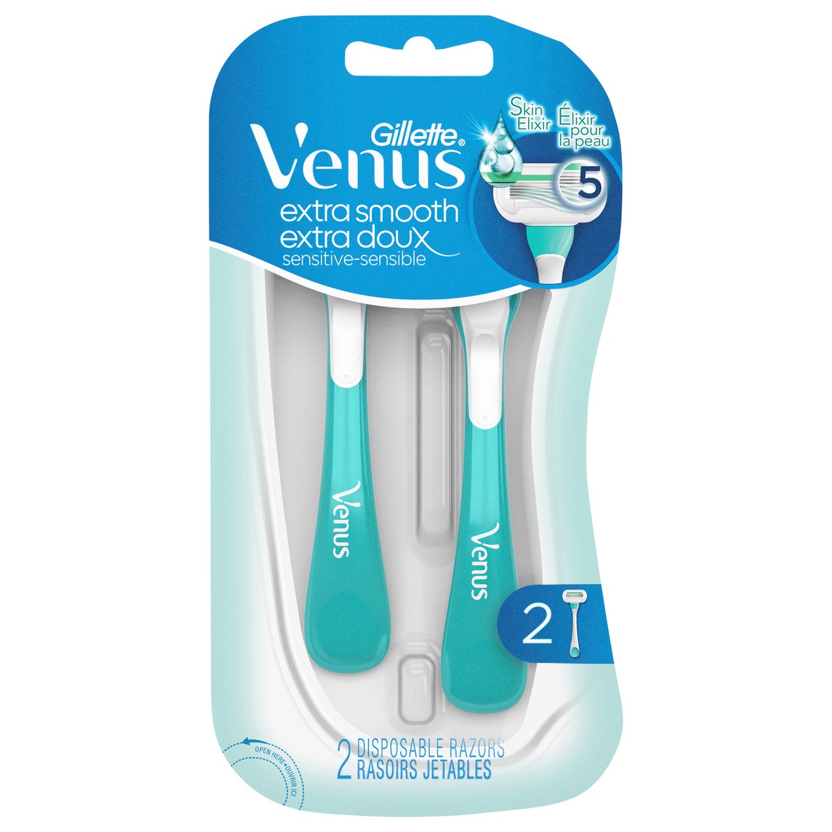 slide 1 of 3, Gillette Venus Extra Smooth Sensitive Women's Disposable Razors - 2 Pack, 2 ct