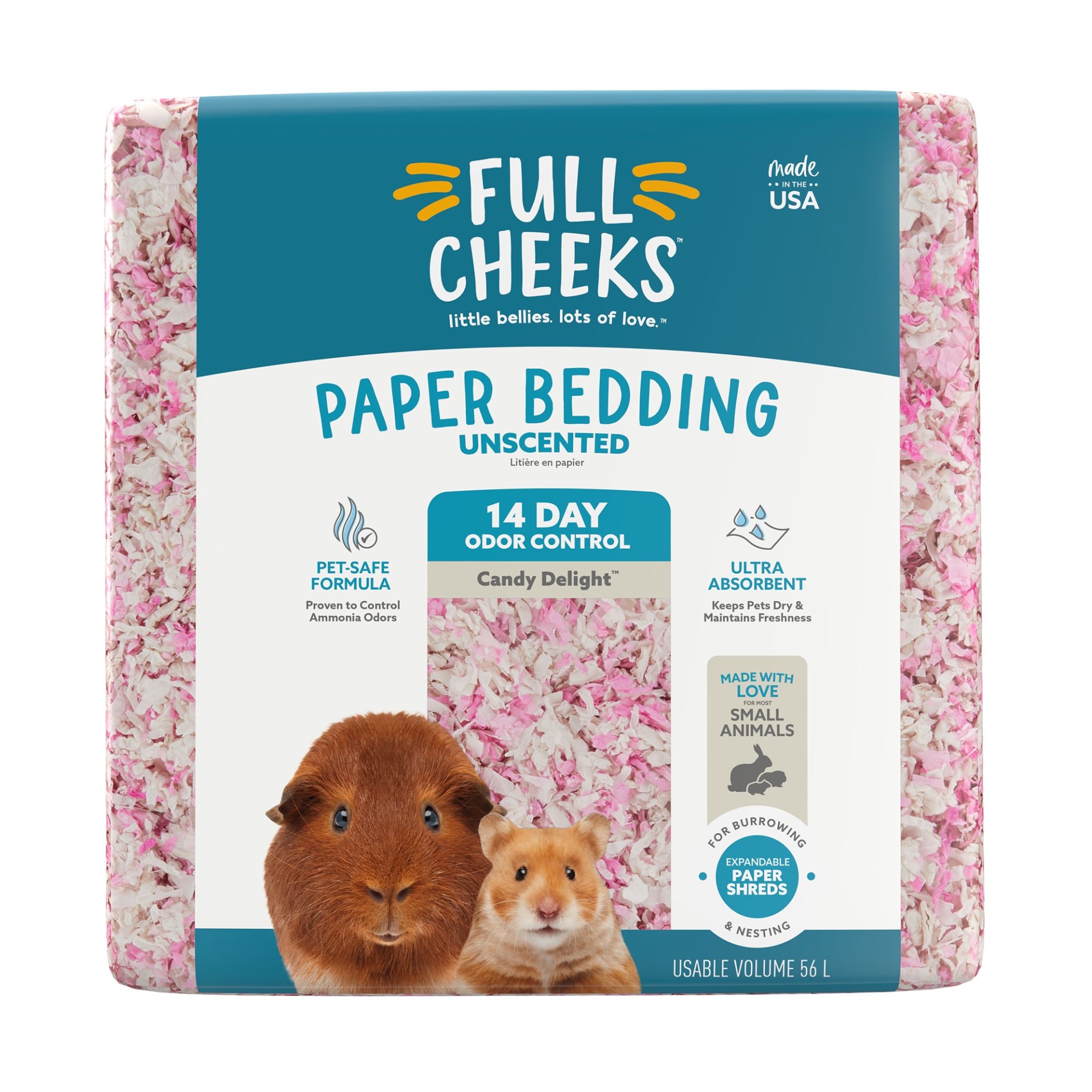 slide 1 of 1, Full Cheeks Odor Control Small Pet Paper Bedding - Candy Delight, 56 liter