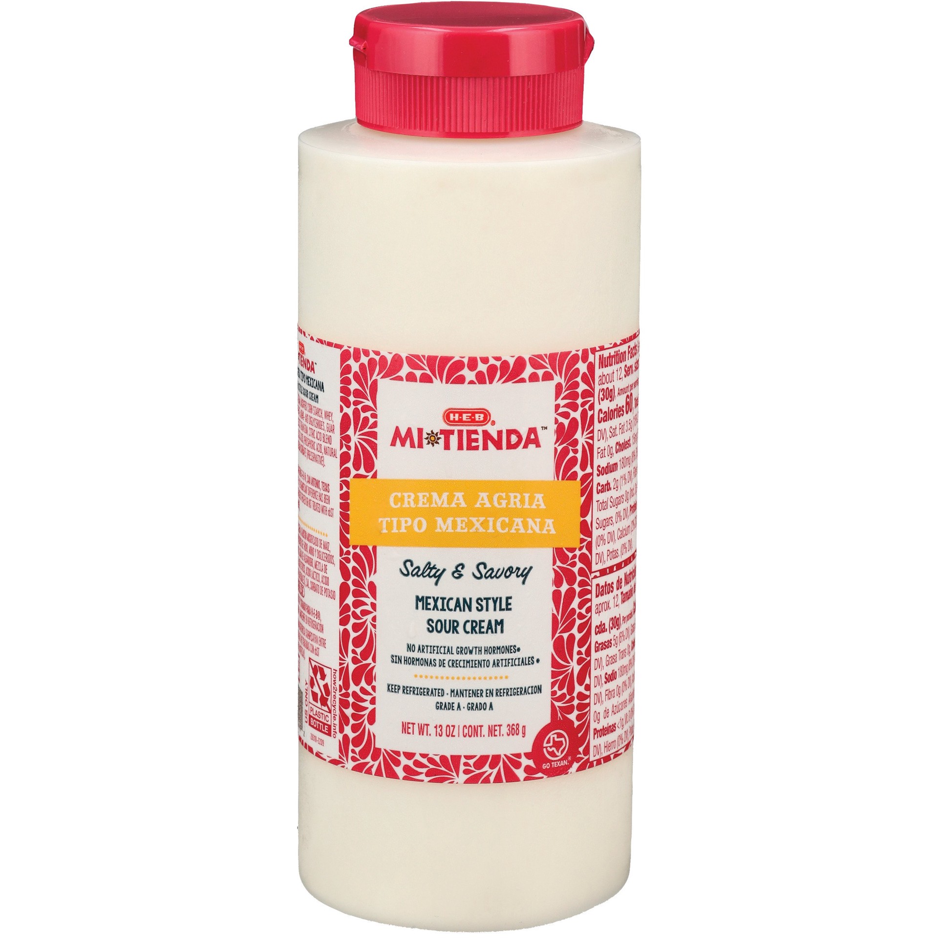 slide 1 of 1, H-E-B Mi Tienda Squeezable Crema Agria Mexican-Style Sour Cream, 13 oz