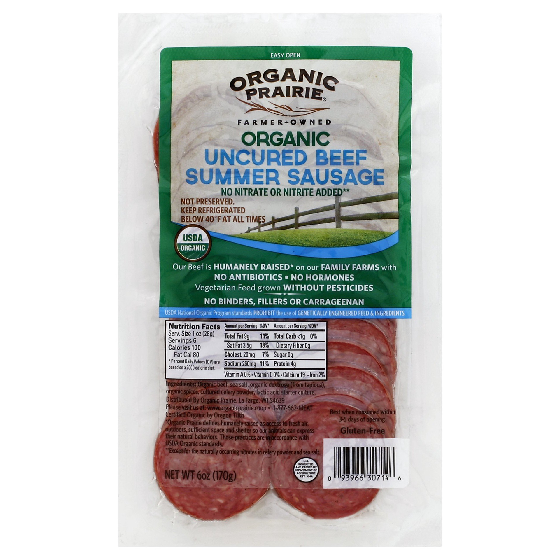 slide 1 of 6, Organic Prairie Organic Prairie Organic Beef Summer Sausage, 6 oz