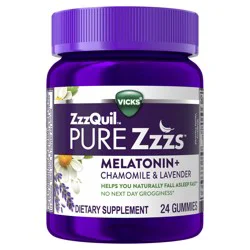 Vicks ZzzQuil PURE Zzzs Melatonin Gummies, Sleep Aid, Melatonin 2mg, with Chamomile & Lavender, Melatonin Sleep Gummies, Sleep Aids for Adults, Wildberry Vanilla Flavored, 24 Sleep Gummies