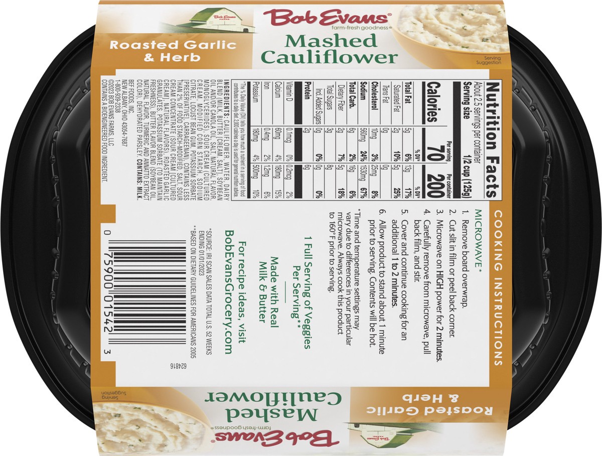 slide 3 of 9, Bob Evans Roasted Garlic & Herb Mashed Cauliflower 12 oz, 12 oz