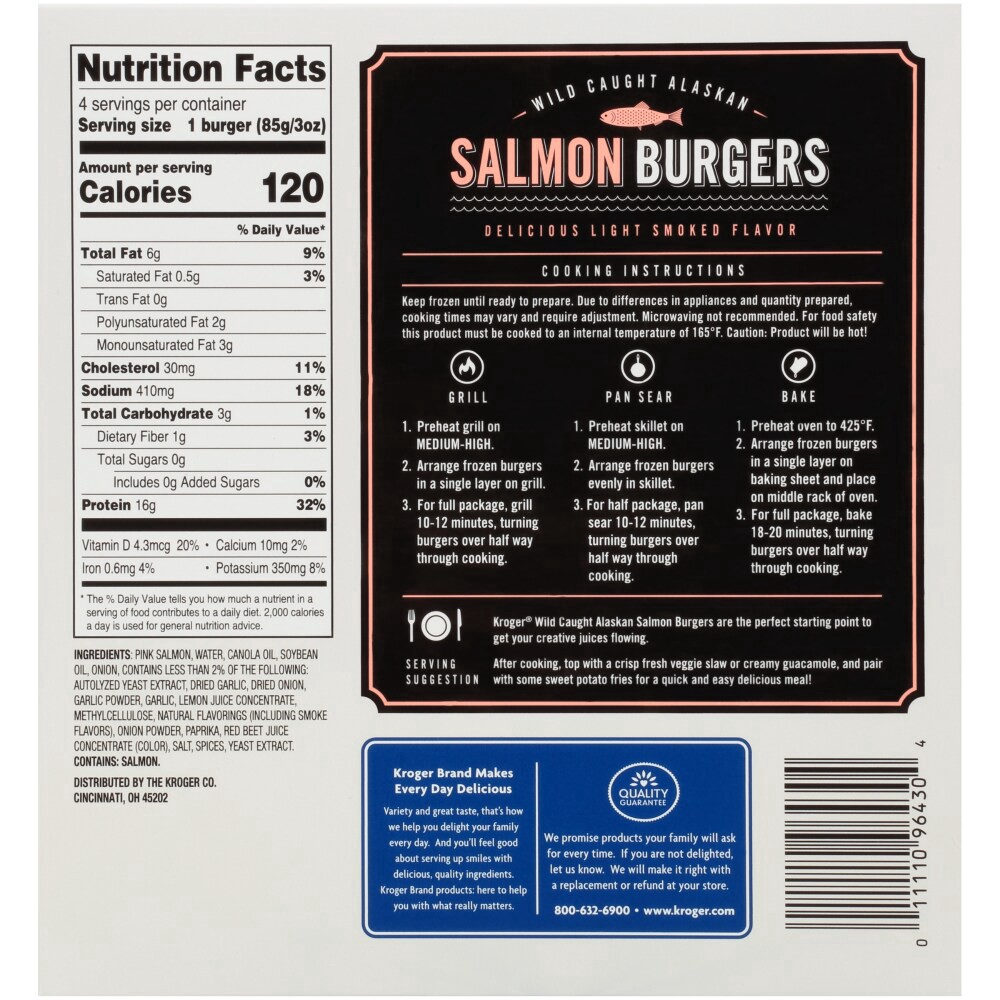 slide 2 of 5, Kroger Salmon Burger, 4 ct; 12 fl oz