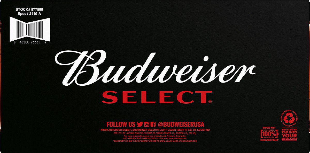 slide 4 of 8, Budweiser Select Golden Lager Beer 18 ea, 18 ct; 12 fl oz