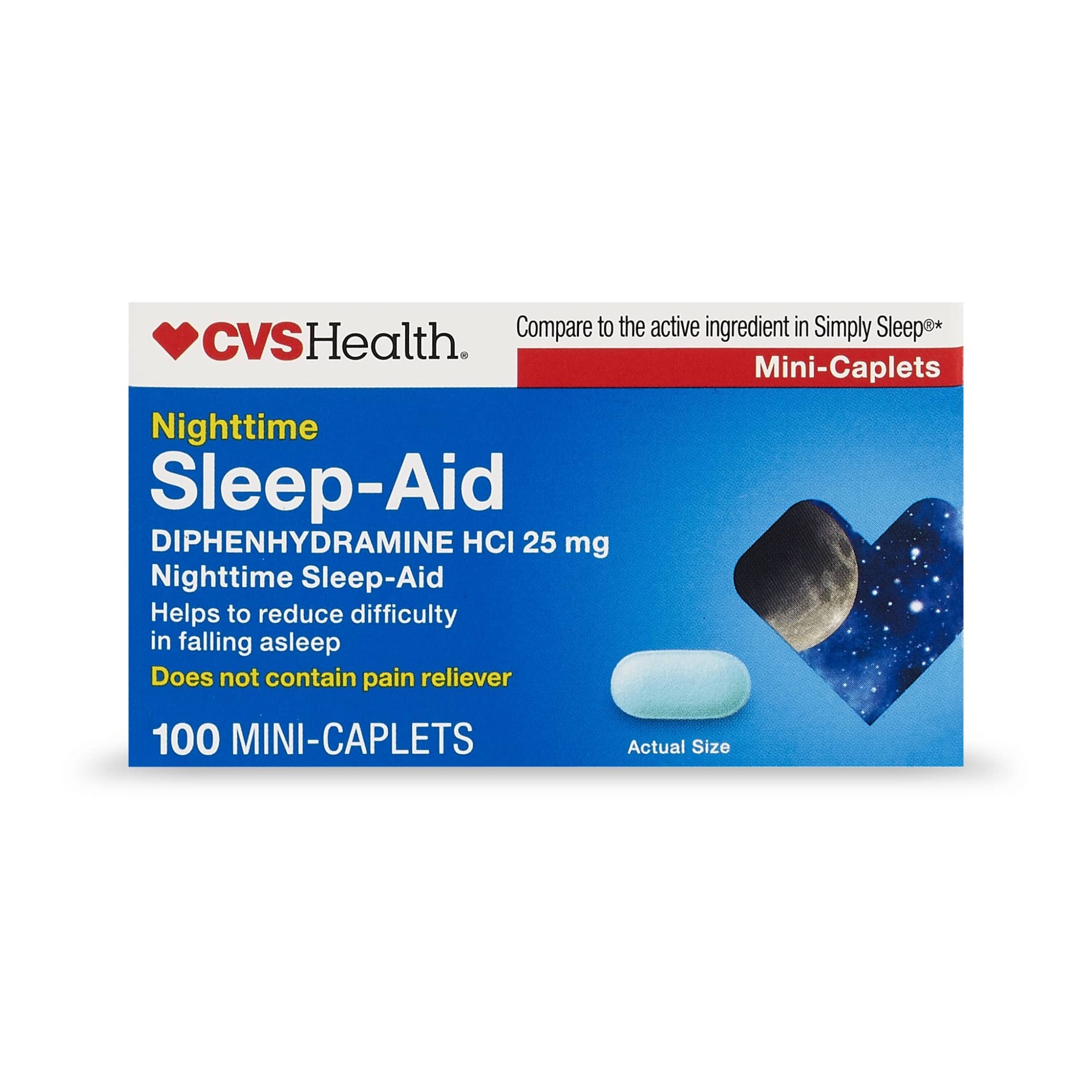 slide 1 of 1, CVS Health Nighttime Sleep Aid Diphenhydramine Hci 25 Mg Mini Caplets, 100 Ct, 100 ct