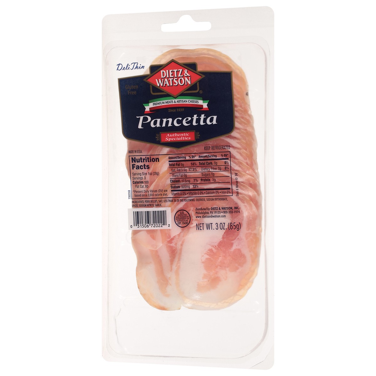 slide 14 of 14, Dietz & Watson Deli Thin Authentic Specialties Pancetta 3 oz, 3 oz