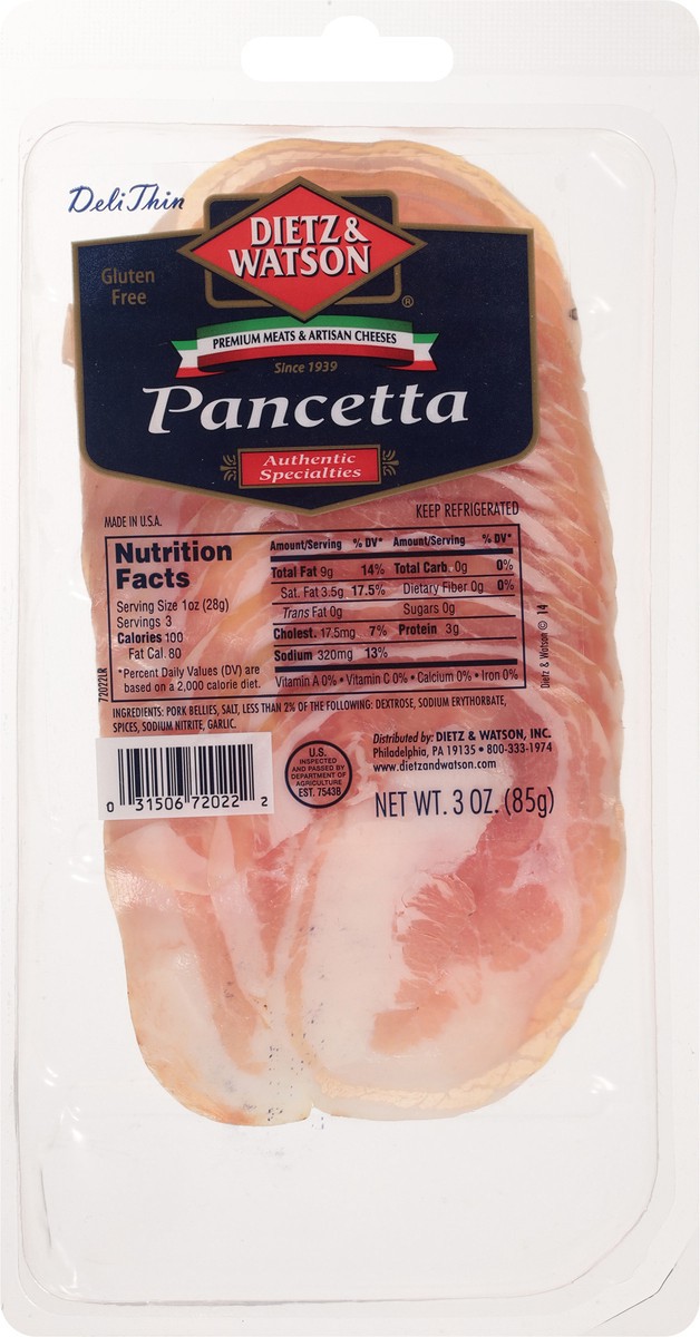 slide 13 of 14, Dietz & Watson Deli Thin Authentic Specialties Pancetta 3 oz, 3 oz