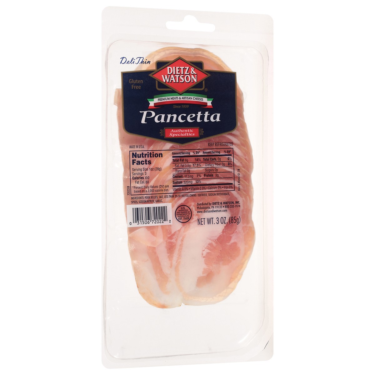 slide 11 of 14, Dietz & Watson Deli Thin Authentic Specialties Pancetta 3 oz, 3 oz