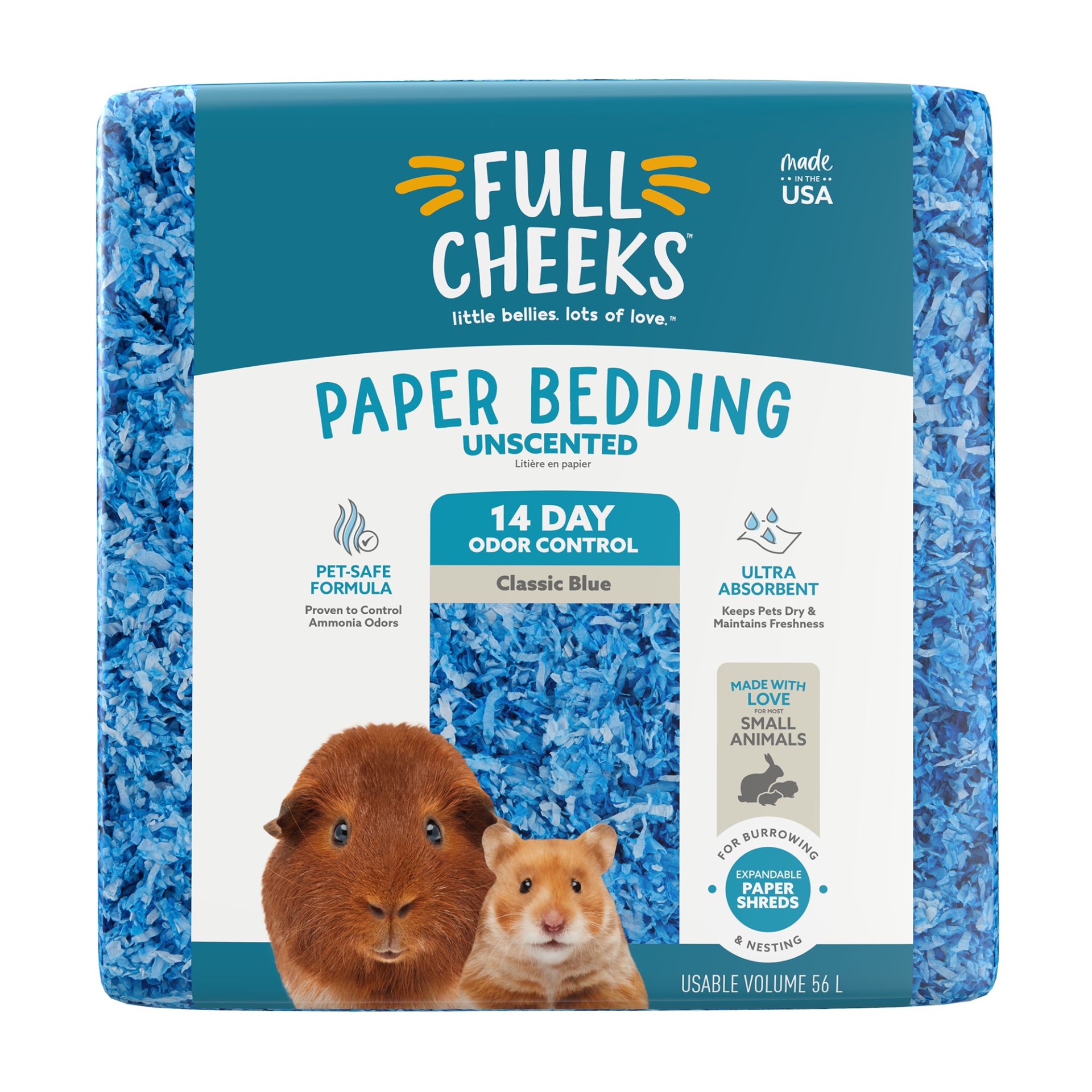 slide 1 of 1, Full Cheeks Odor Control Small Pet Paper Bedding - Classic Blue, 56 liter