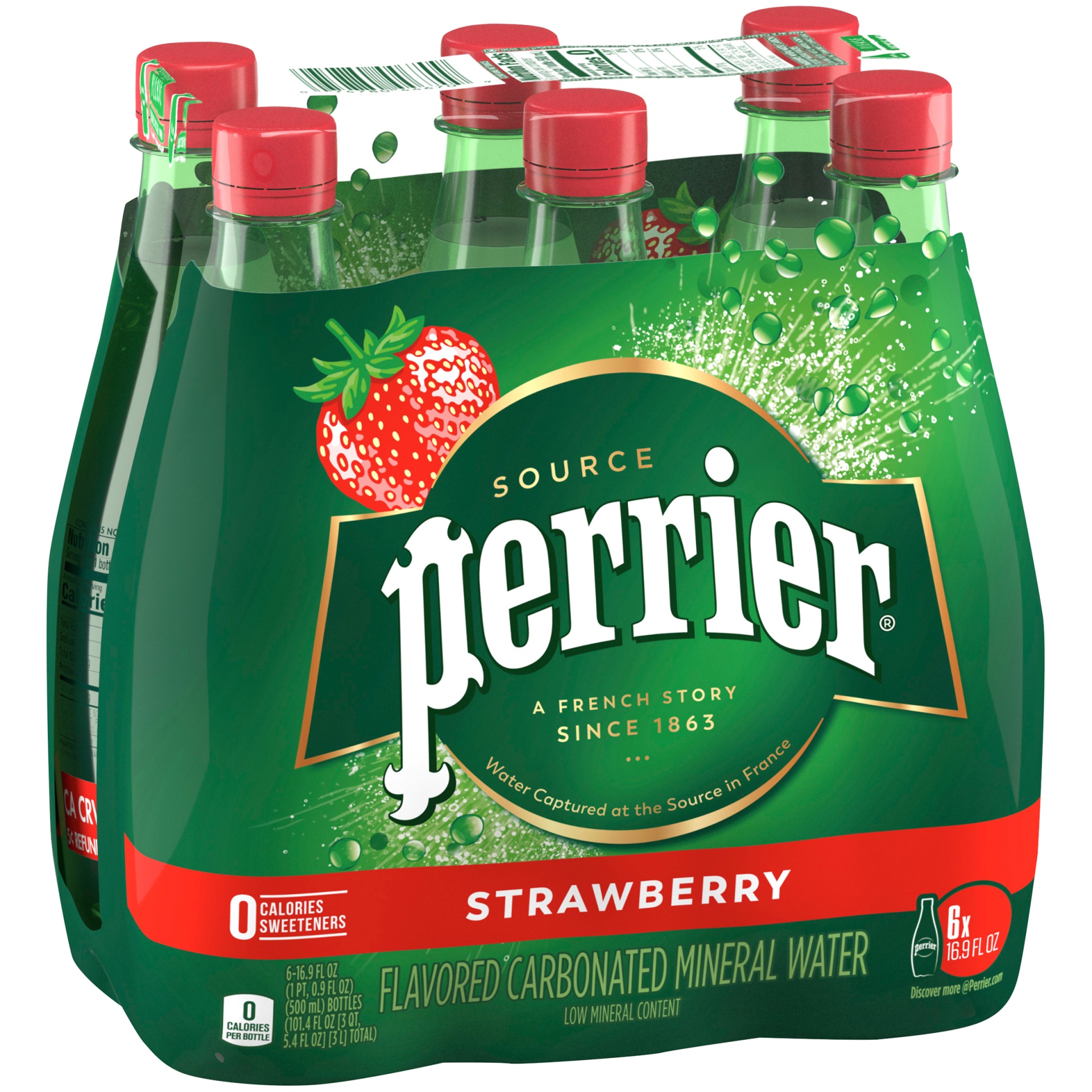 slide 2 of 9, Perrier Strawberry Flavored Carbonated Mineral Water Plastic, 6 ct; 16.9 fl oz