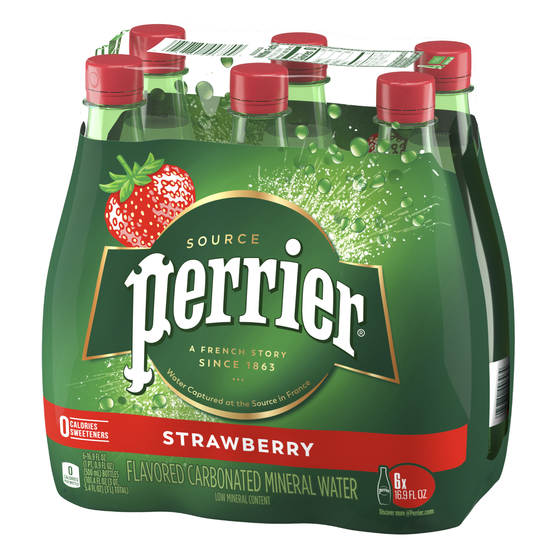 slide 3 of 9, Perrier Strawberry Flavored Carbonated Mineral Water Plastic, 6 ct; 16.9 fl oz