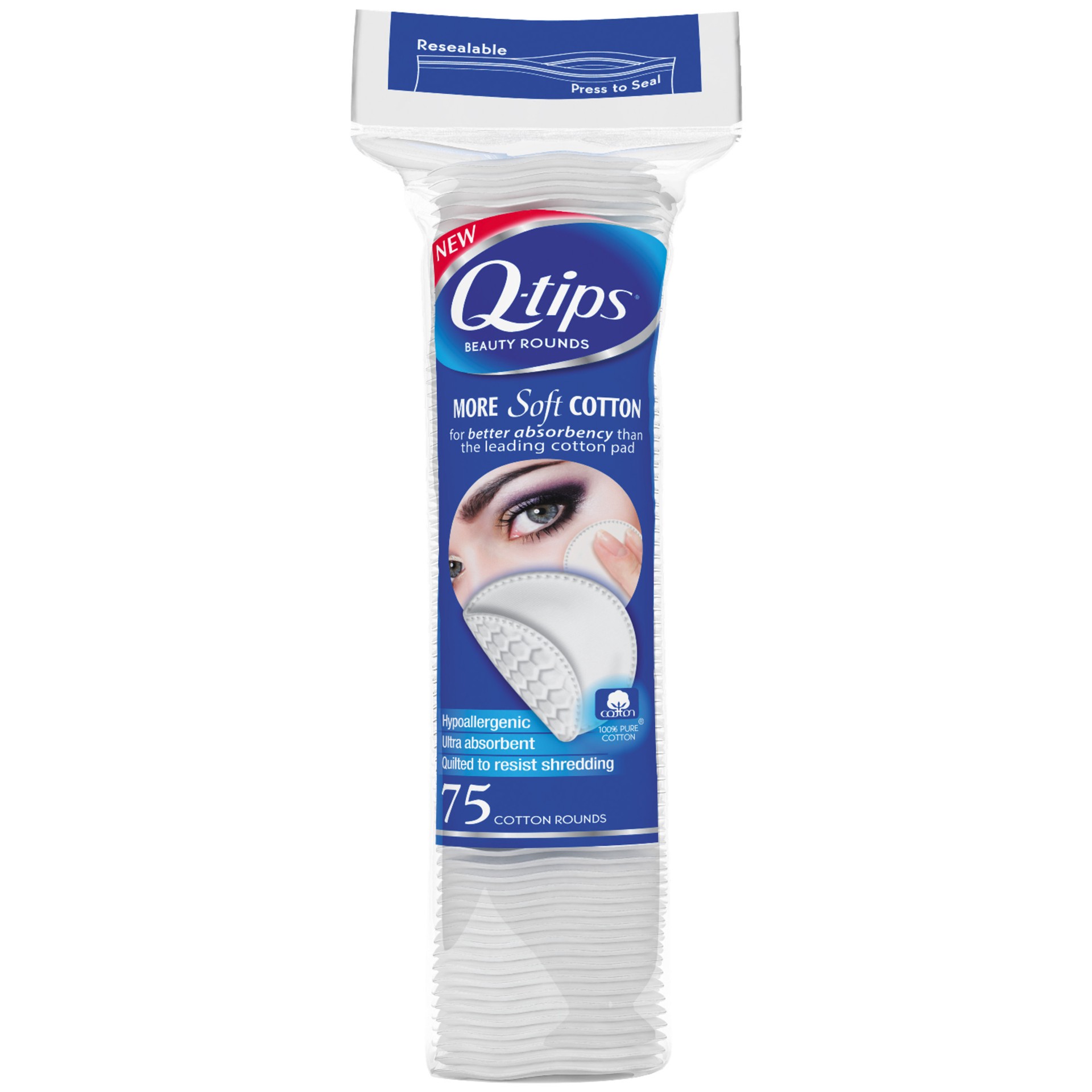 slide 1 of 9, Q-Tips Cotton Rounds Beauty, 75 Count, 75 ct