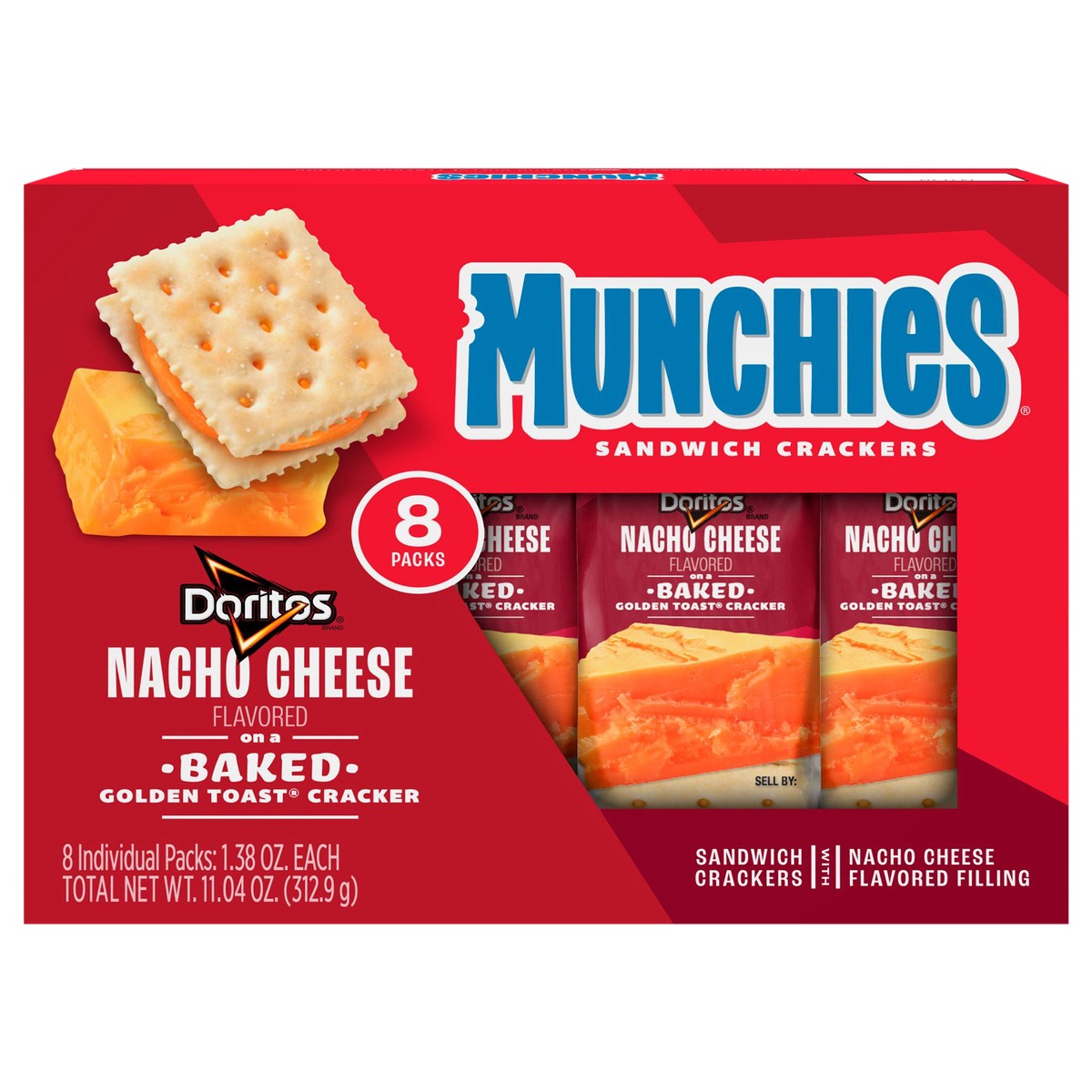 slide 1 of 5, Munchies Sandwich Crackers Doritos Nacho Cheese Flavored 1.38 Oz, 8 Count, 11.04 oz