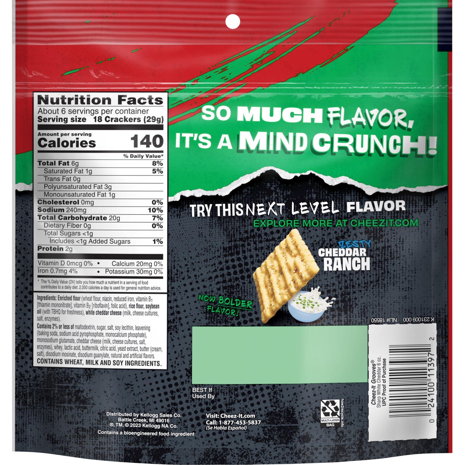 slide 4 of 5, Cheez-It Grooves Sharp White Cheddar Cheese Crackers, 1 ct